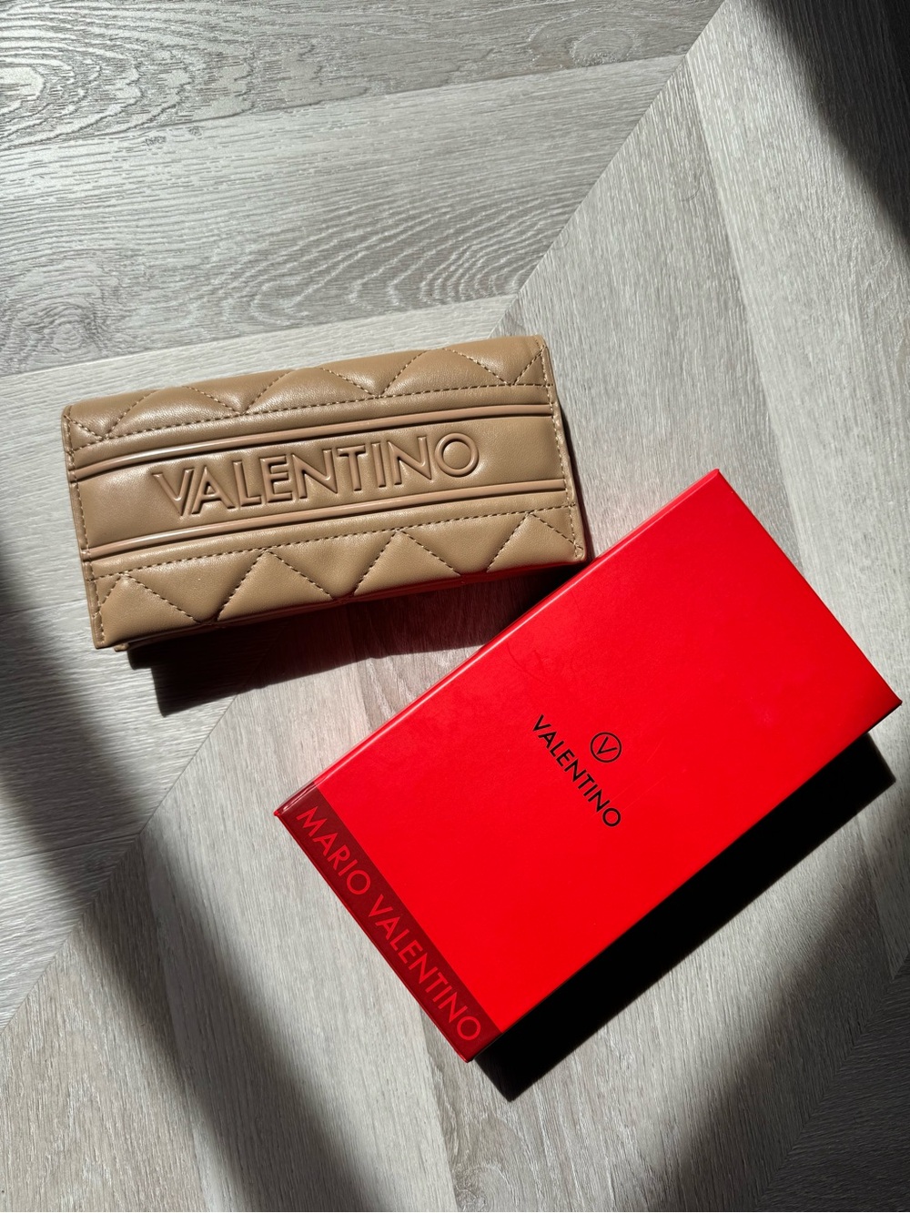 Valentino Quilted Tan Leather Card Holder Wallet